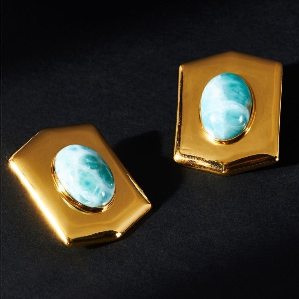 Anthropologie Gold-Plated Earrings with Turquoise Blue Stones